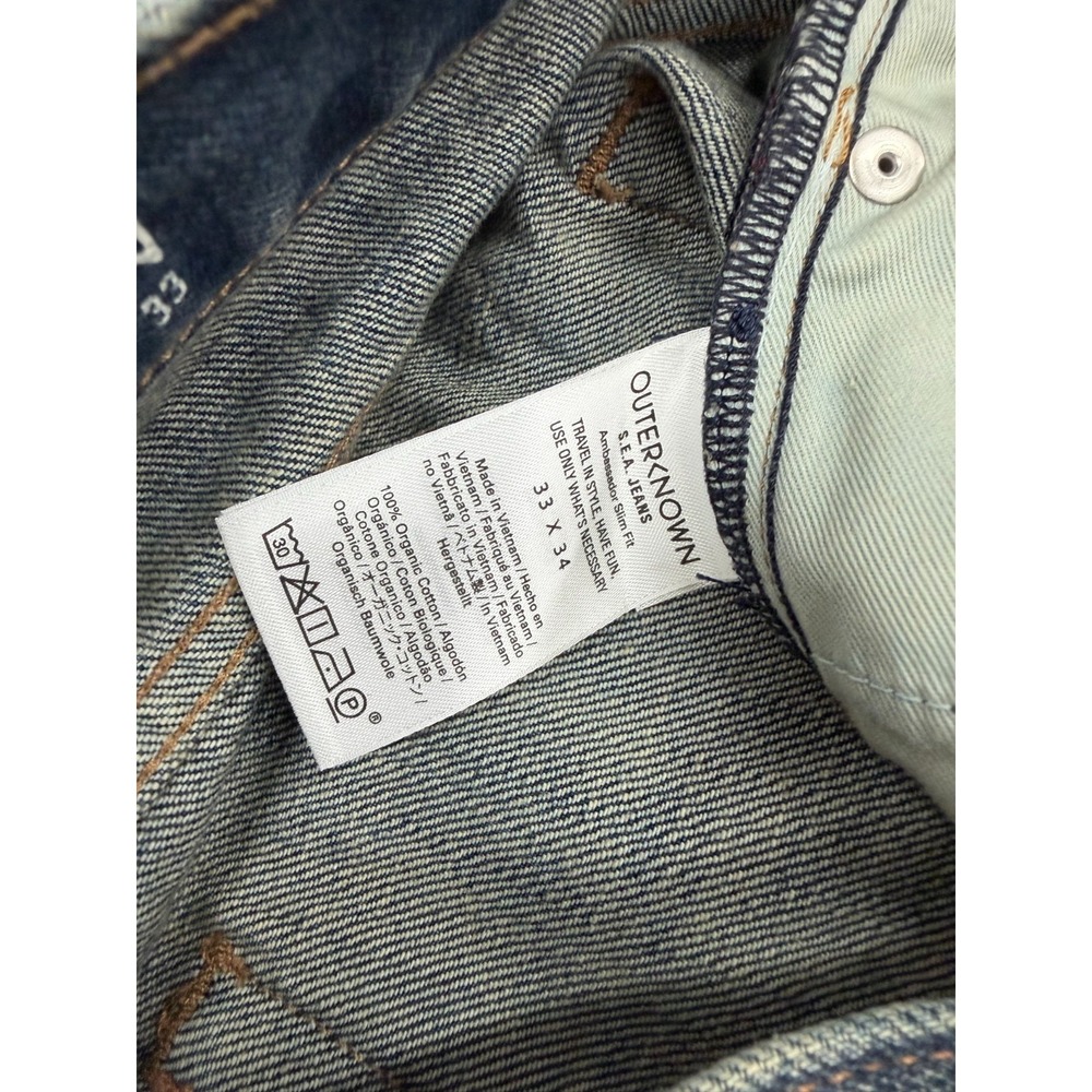 Outerknown SEA Selvedge Jeans Men's 33x34 Dark Blue Denim Organic Cotton - Picture 9 of 16